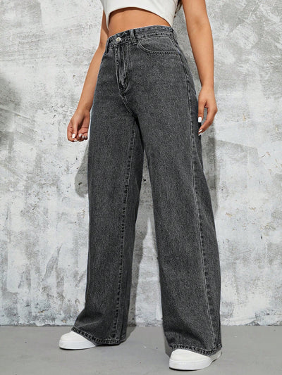 MEELANA Women's Wide Leg High Waist Distress Jeans