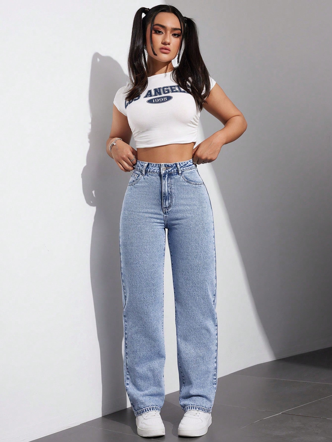 MEELANA Women's Wide Leg Fit High Rise Jeans