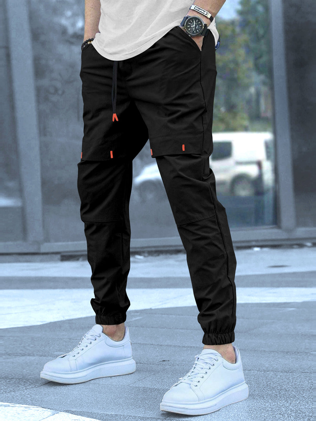Cargo Cotton Pants in Black and Cream.Cargos for Men.Track Pant for Boys amd Men.Oversize Cargo Trouser.Men's Oversized Cargo Utility Joggers.Multi Poket pent.
