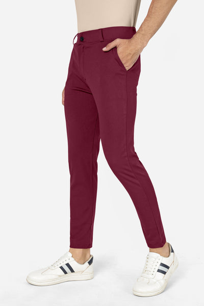 Formal Stretchable Maroon Pant with Expandable Waist for Men. Regular Fit, Flat Front, Premium Lycra Fabric Pants for Office, Party and Casual Wear