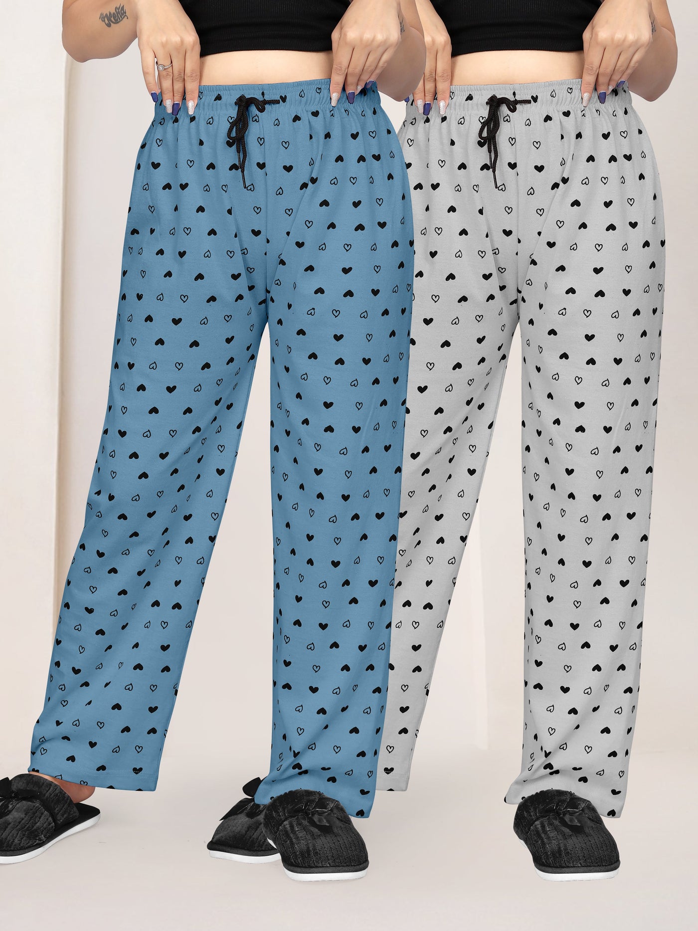 Women Printed Regular Fit Pyjamas(Sky Blue/Grey)(Pack Of 2)