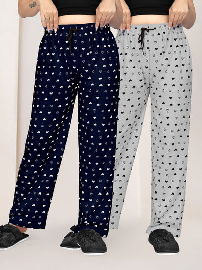 Women Printed Regular Fit Pyjamas(Navy Blue/Light Grey)(Pack Of 2)