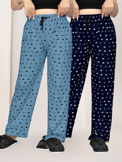 Women Printed Regular Fit Pyjamas(Sky Blue/Navy Blue)(Pack Of 2)