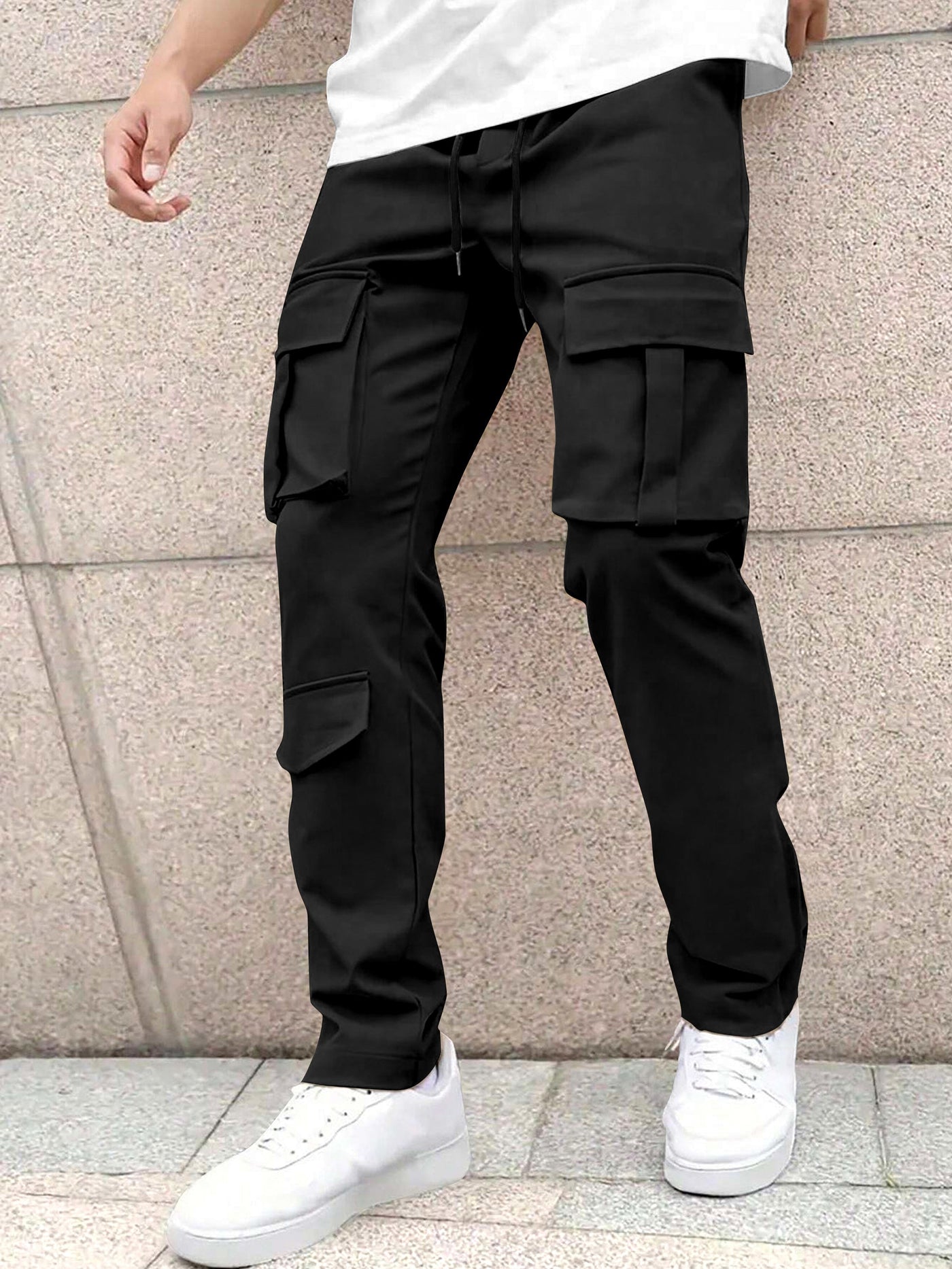 Men’s Classic Tie Pocket Track Pants.Men's Stretch Fit Trousers.Simple Casual Straight Leg Cargo Pants for Men.