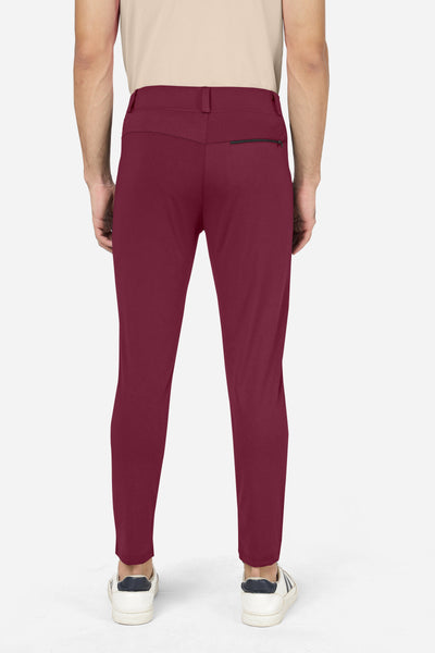 Formal Stretchable Maroon Pant with Expandable Waist for Men. Regular Fit, Flat Front, Premium Lycra Fabric Pants for Office, Party and Casual Wear