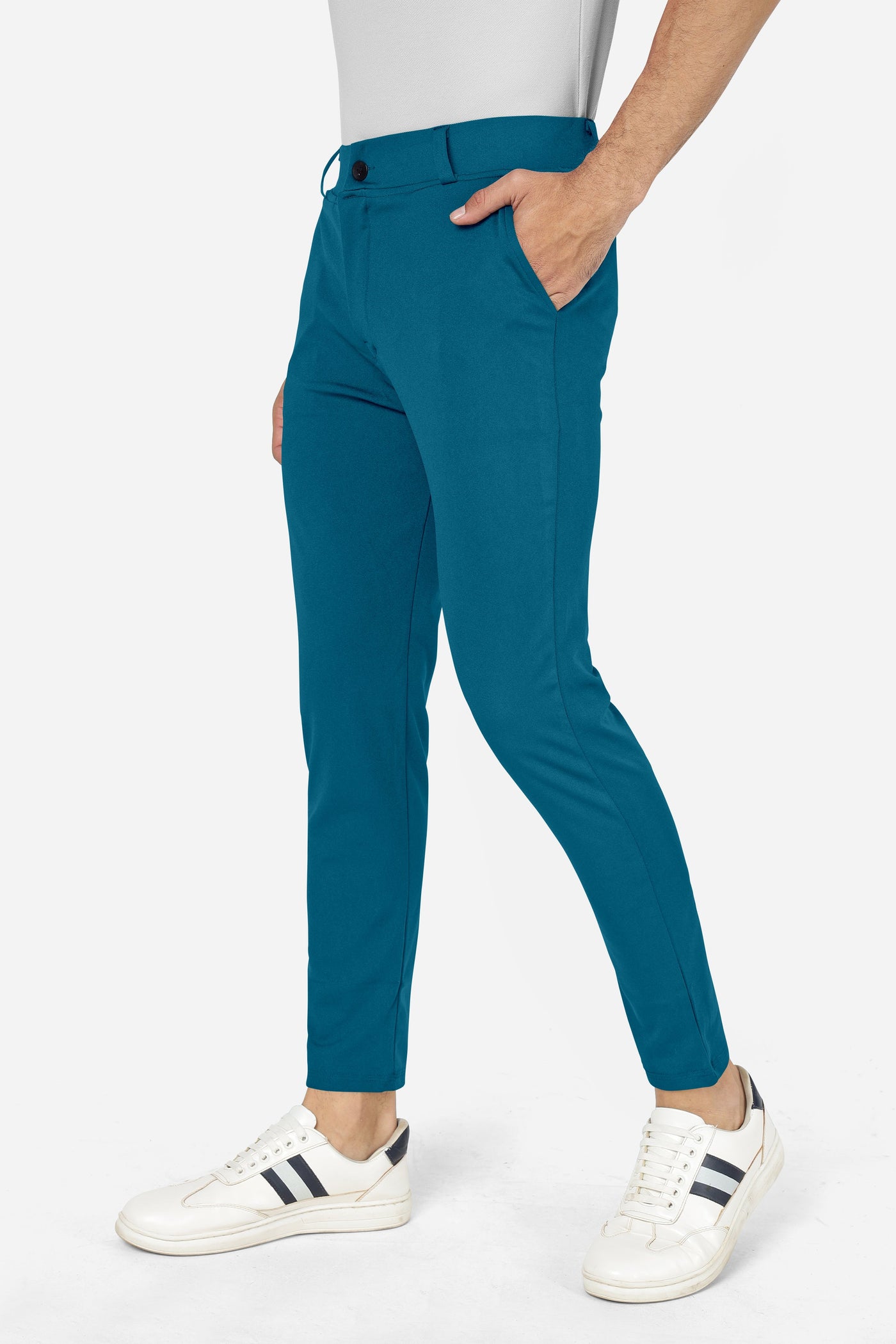 Formal Stretchable Teal Blue Pant with Expandable Waist for Men. Regular Fit, Flat Front, Premium Lycra Fabric Pants for Office, Party and Casual Wear