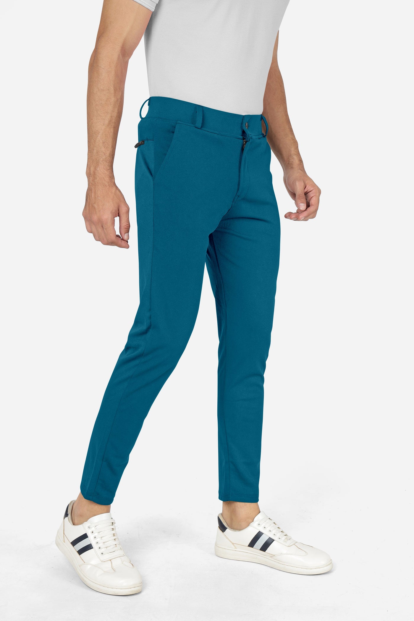 Formal Stretchable Teal Blue Pant with Expandable Waist for Men. Regular Fit, Flat Front, Premium Lycra Fabric Pants for Office, Party and Casual Wear