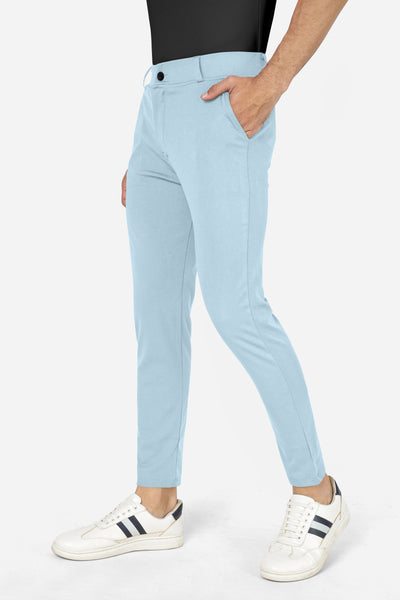 Formal Stretchable Sky Pant with Expandable Waist for Men. Regular Fit, Flat Front, Premium Lycra Fabric Pants for Office, Party and Casual Wear