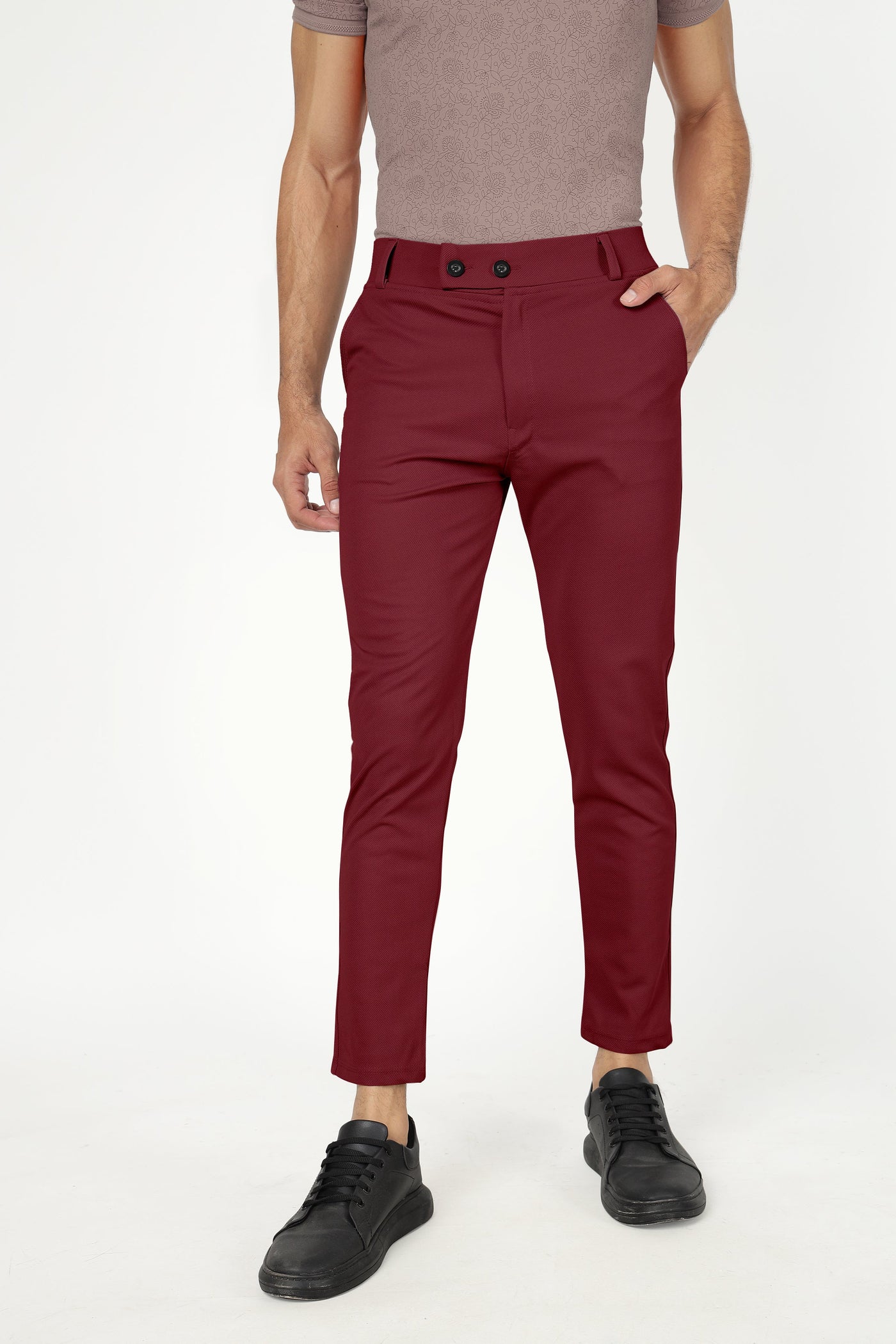 Maroon Lycra Stretchable Formal Slim Fit  Trouser Pant