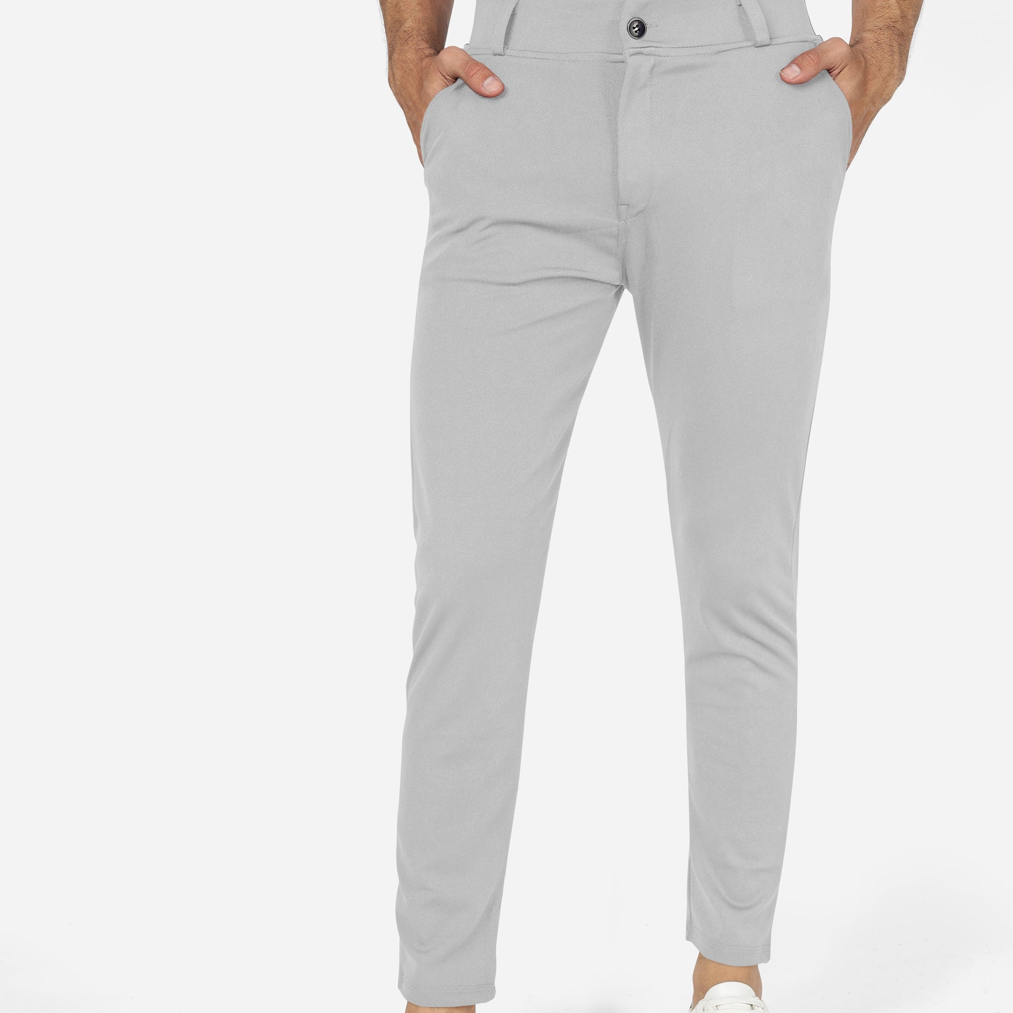 Formal Stretchable Light Grey Pant with Expandable Waist for Men. Regular Fit, Flat Front, Premium Lycra Fabric Pants for Office, Party and Casual Wear