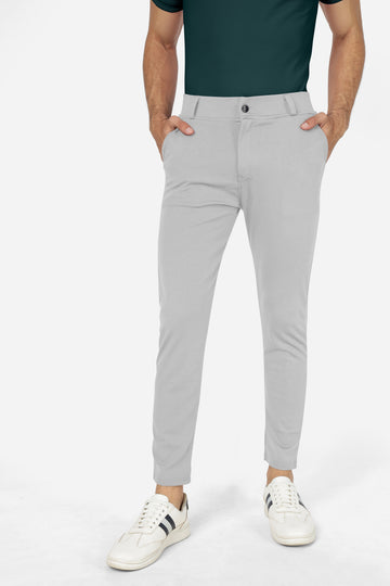 Formal Stretchable Light Grey Pant with Expandable Waist for Men. Regular Fit, Flat Front, Premium Lycra Fabric Pants for Office, Party and Casual Wear