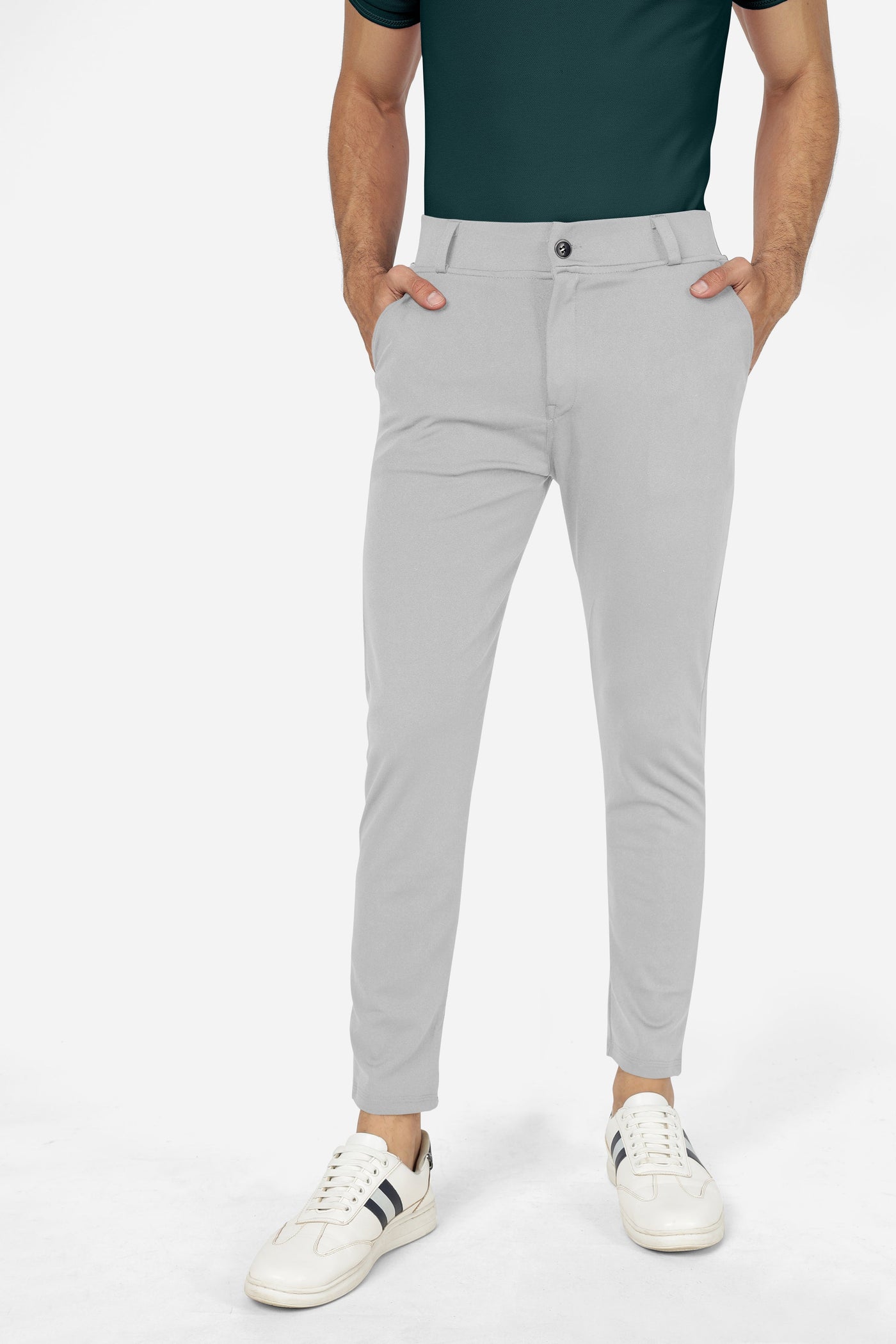 Formal Stretchable Light Grey Pant with Expandable Waist for Men. Regular Fit, Flat Front, Premium Lycra Fabric Pants for Office, Party and Casual Wear