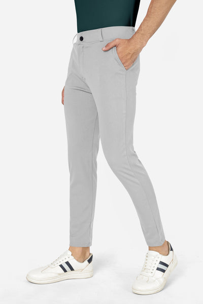 Formal Stretchable Light Grey Pant with Expandable Waist for Men. Regular Fit, Flat Front, Premium Lycra Fabric Pants for Office, Party and Casual Wear