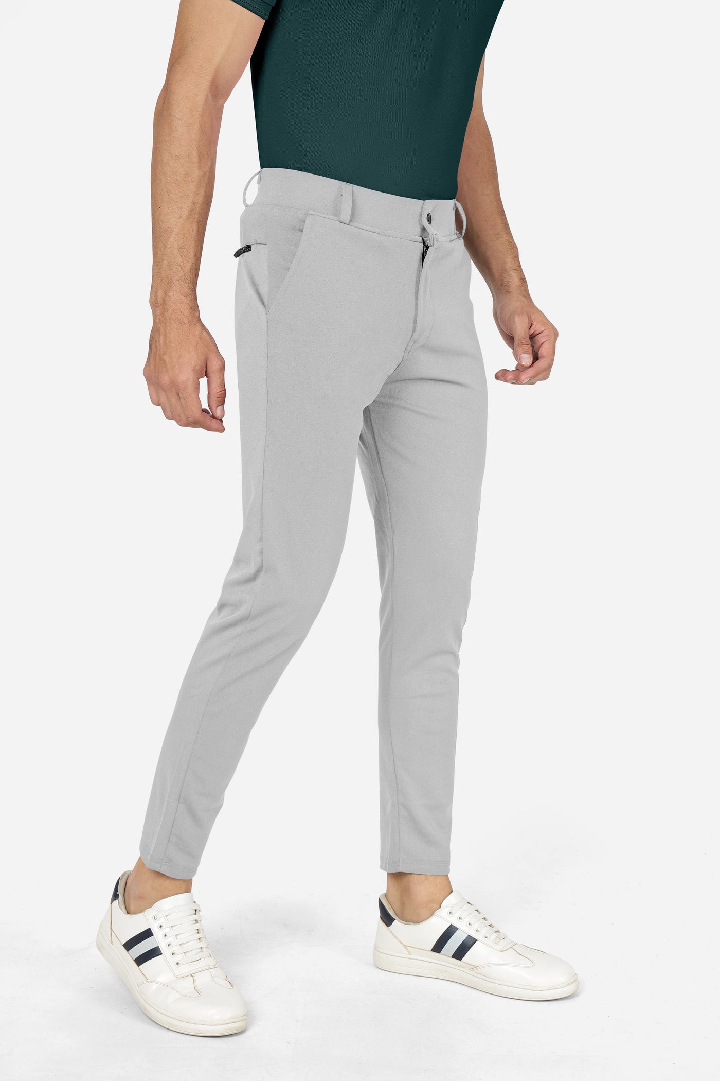 Formal Stretchable Light Grey Pant with Expandable Waist for Men. Regular Fit, Flat Front, Premium Lycra Fabric Pants for Office, Party and Casual Wear