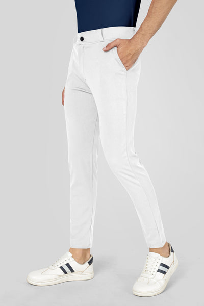 Formal Stretchable White Pant with Expandable Waist for Men. Regular Fit, Flat Front, Premium Lycra Fabric Pants for Office, Party and Casual Wear