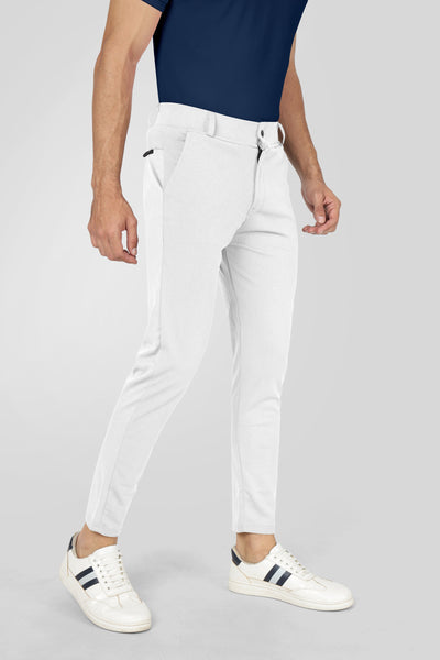 Formal Stretchable White Pant with Expandable Waist for Men. Regular Fit, Flat Front, Premium Lycra Fabric Pants for Office, Party and Casual Wear