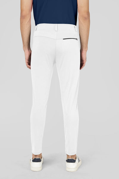 Formal Stretchable White Pant with Expandable Waist for Men. Regular Fit, Flat Front, Premium Lycra Fabric Pants for Office, Party and Casual Wear