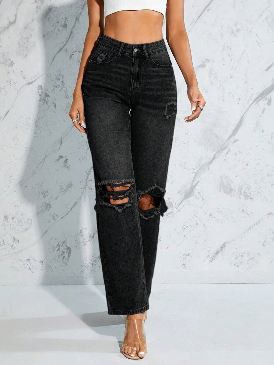MEELANA Women's Black 2 CUT Jeans