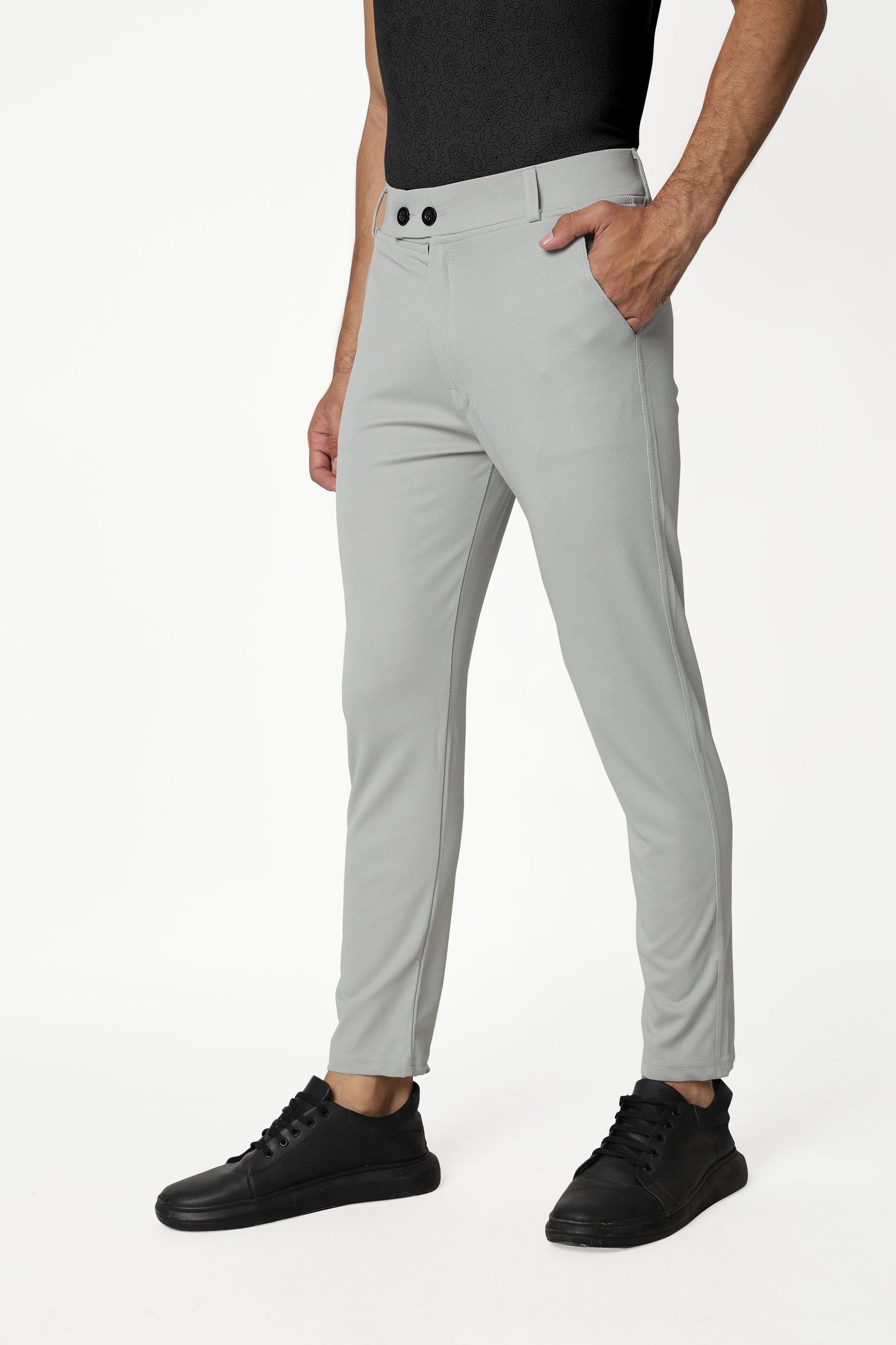 Combo Pack Of 2 Sky And Light Grey Lycra Stretchable Formal Stylish Slim Fit Trousers.
