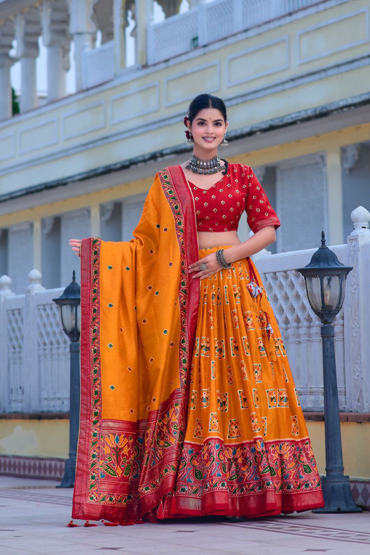 Embrace the elegance of Dola Silk where tradition printed lehenga choli