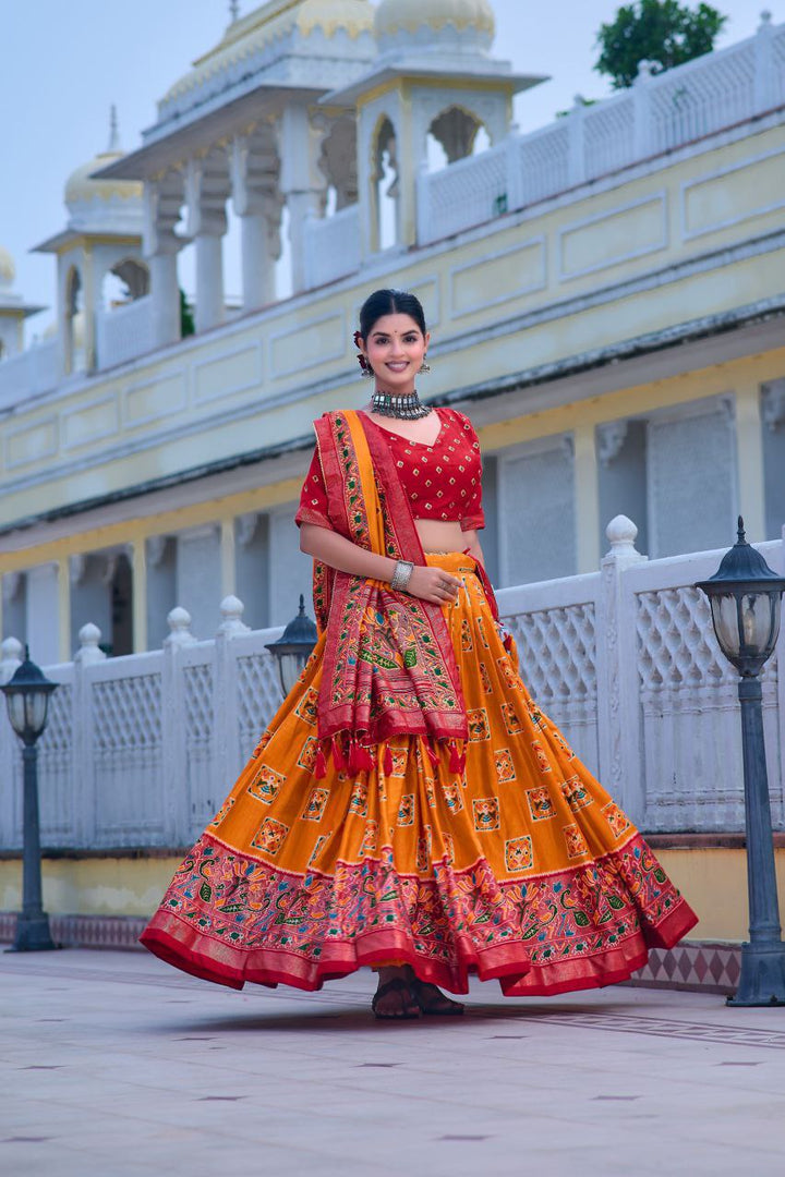 Embrace the elegance of Dola Silk where tradition printed lehenga choli