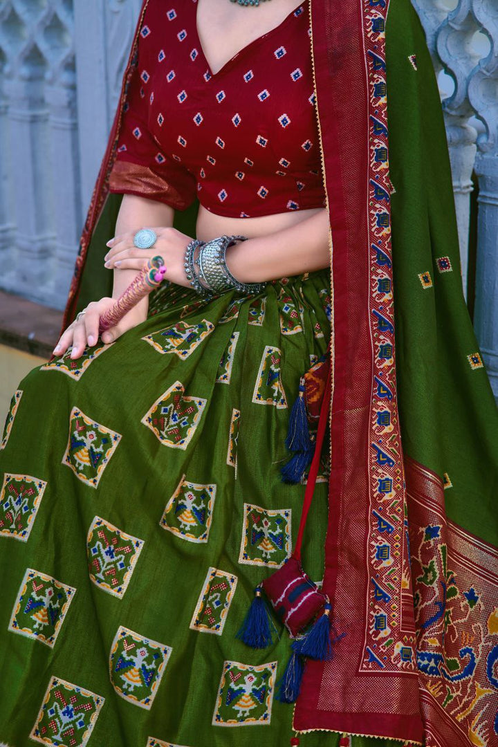 Embrace the elegance of Dola Silk where tradition printed lehenga choli