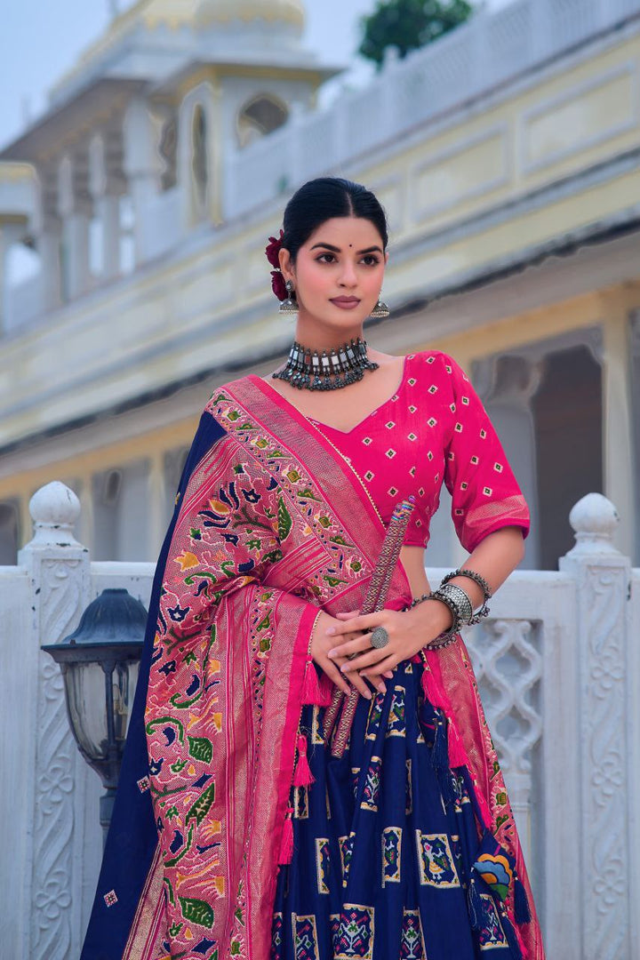 Embrace the elegance of Dola Silk where tradition printed lehenga choli