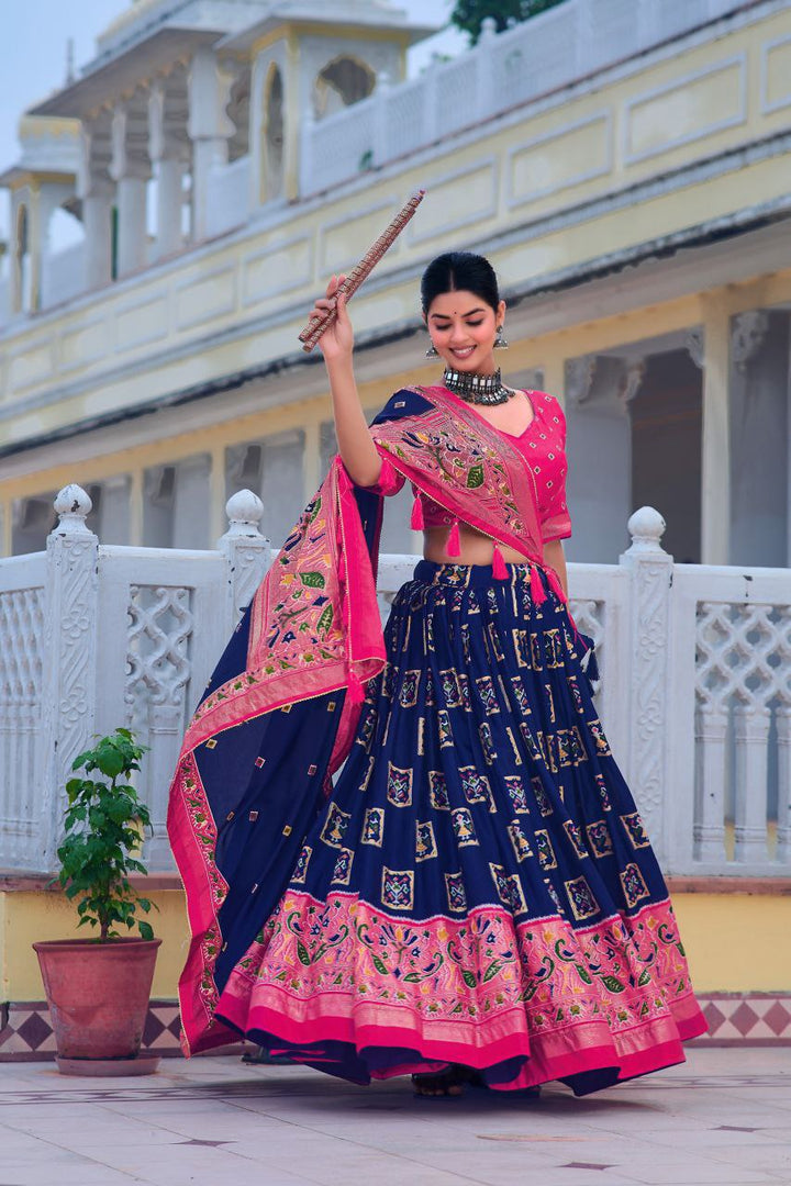 Embrace the elegance of Dola Silk where tradition printed lehenga choli