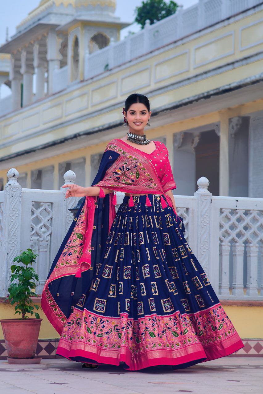 Embrace the elegance of Dola Silk where tradition printed lehenga choli