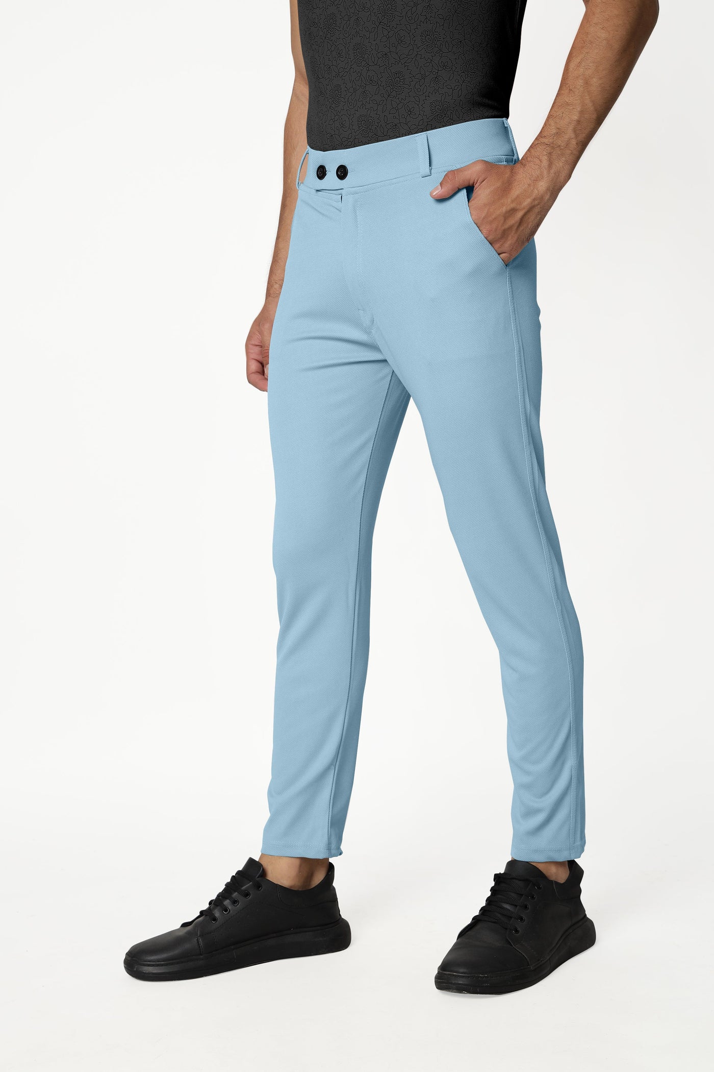 Combo Pack Of 2 Sky And Maroon Lycra Stretchable Formal Stylish Slim Fit Trousers.