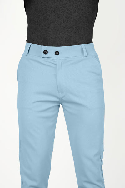 Combo Pack Of 2 White And Sky Lycra Stretchable Formal Stylish Slim Fit Trousers.