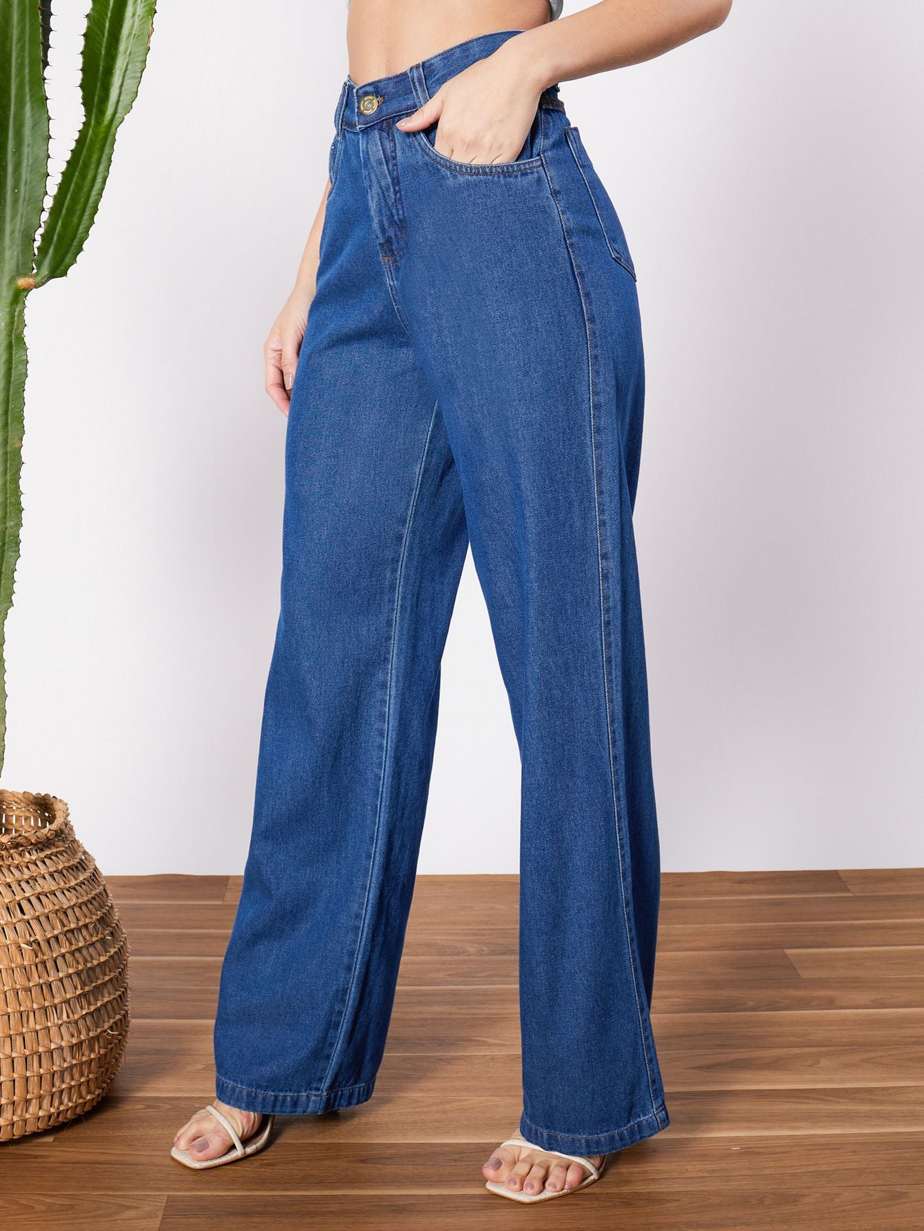 MEELANA Women's Wide Leg High Waist Distress Jeans