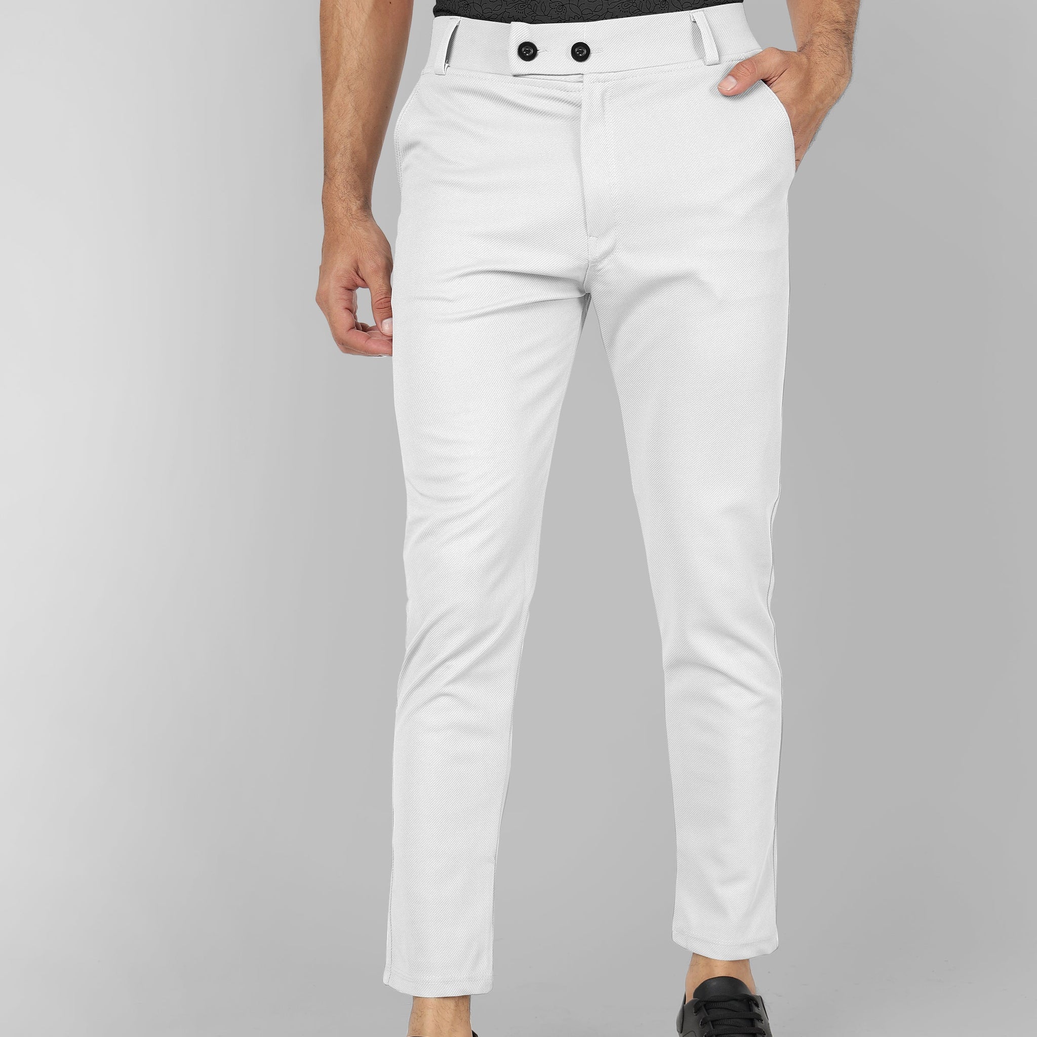White Lycra Stretchable Formal Slim Fit  Trouser Pant