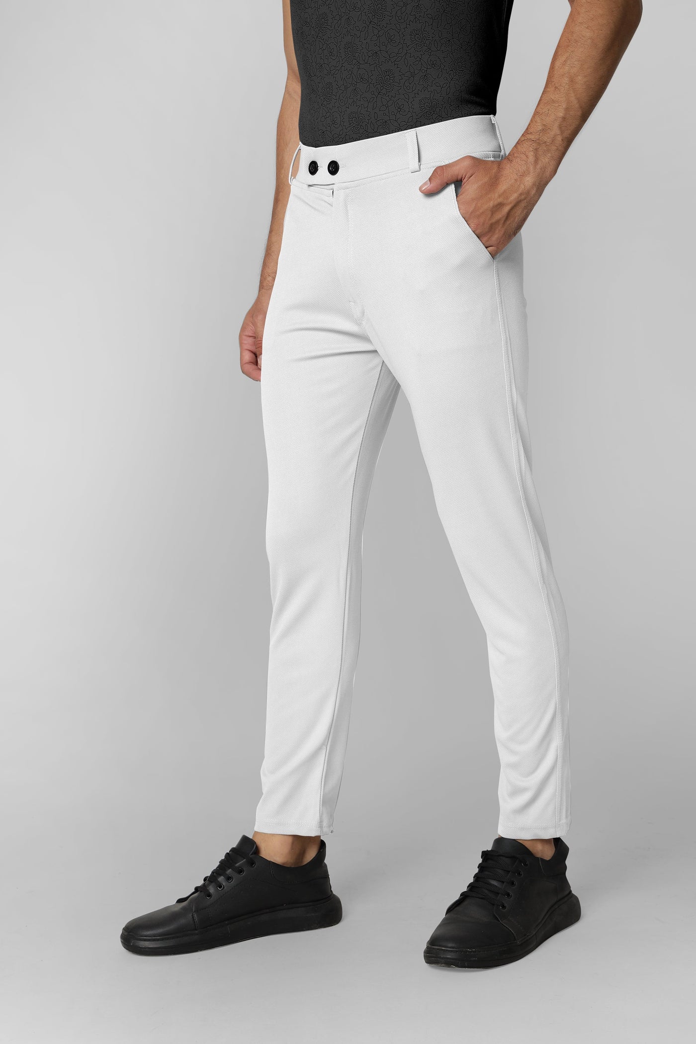 Combo Pack Of 2 White And Light Grey Lycra Stretchable Formal Stylish Slim Fit Trousers.