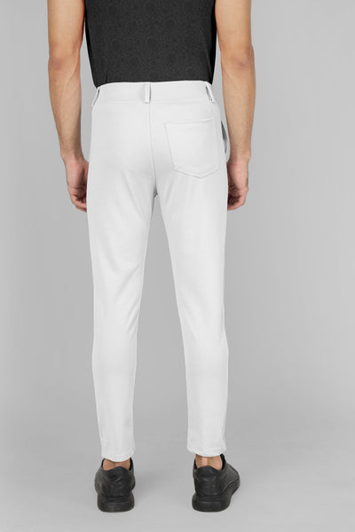 Combo Pack Of 2 White And Dark Grey Lycra Stretchable Formal Stylish Slim Fit Trousers.