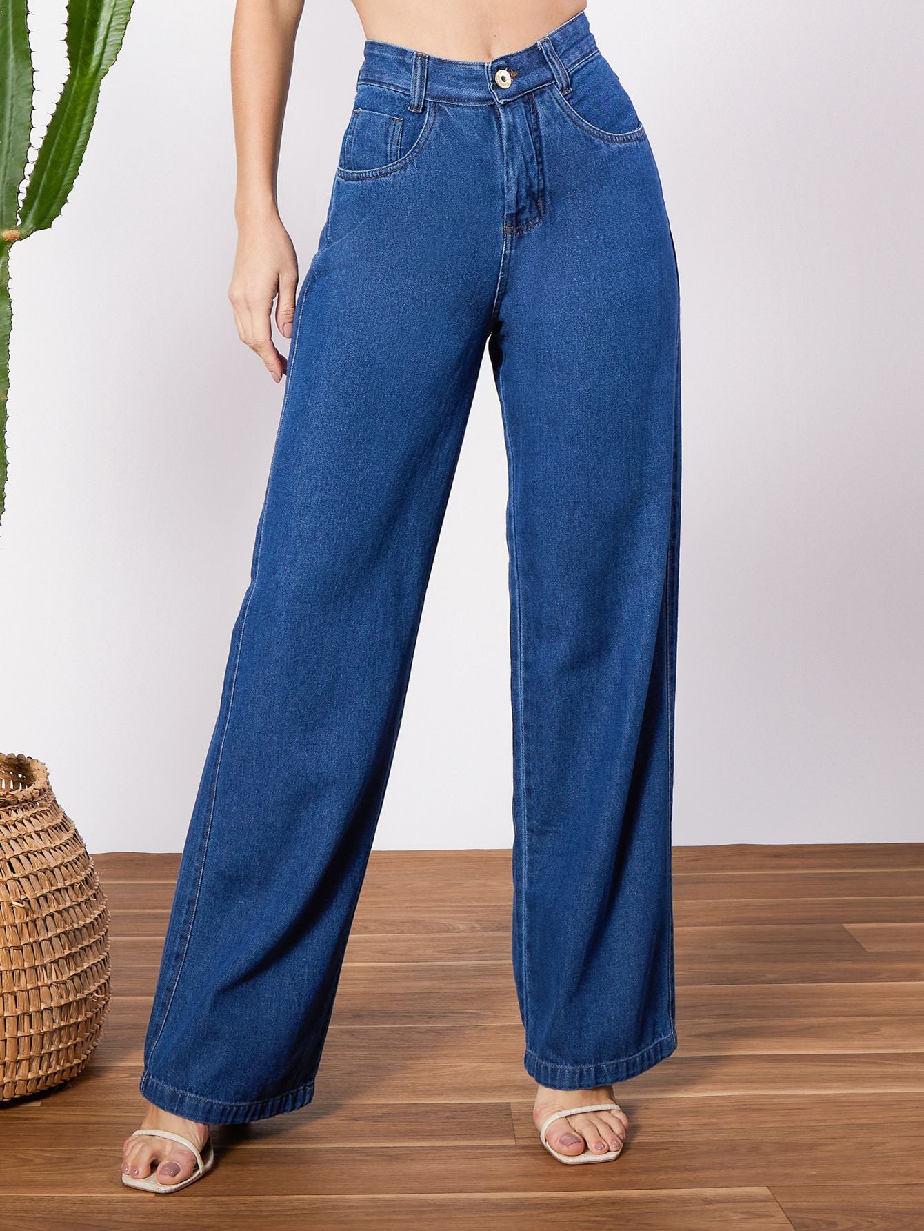MEELANA Women's Wide Leg High Waist Distress Jeans