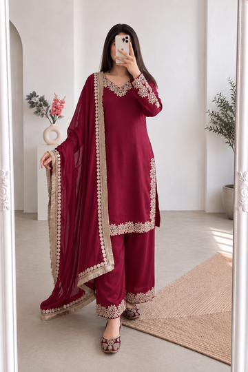 Heavy Chinon Silk 3-Piece Suit Set