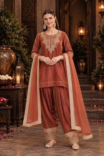 EMBROIDERY CODING SEQUENCE WORK  WITH FANCY TOP PALAZZO DUPATTA SET