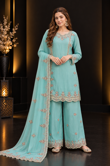 HEAVY EMBROIDERY SEQUENCE WORK 3 PIS SUIT SET