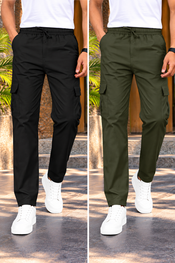 Combo Pack Of 2 Cargo Cotton for Men.Track Pant for Men.Oversize Cargo Trouser.Men's Oversized Cargo Utility Joggers.Multi Poket pent.