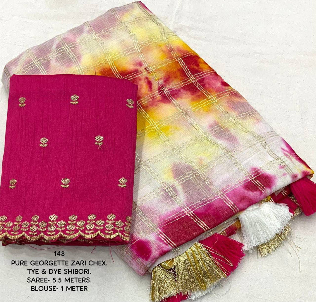 NEW GEORGETTE ZARI CHEX COLORFULL SAREE