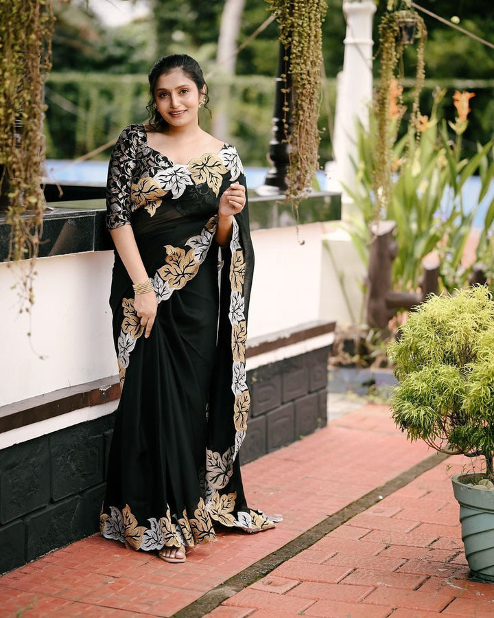 New fancy sartin chiffon embroidery saree