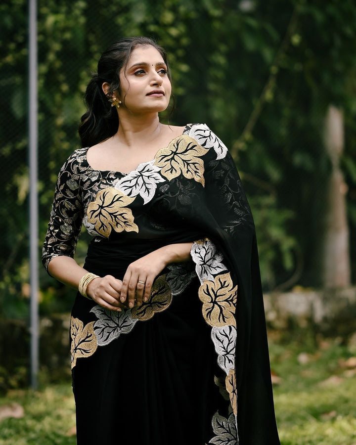 New fancy sartin chiffon embroidery saree