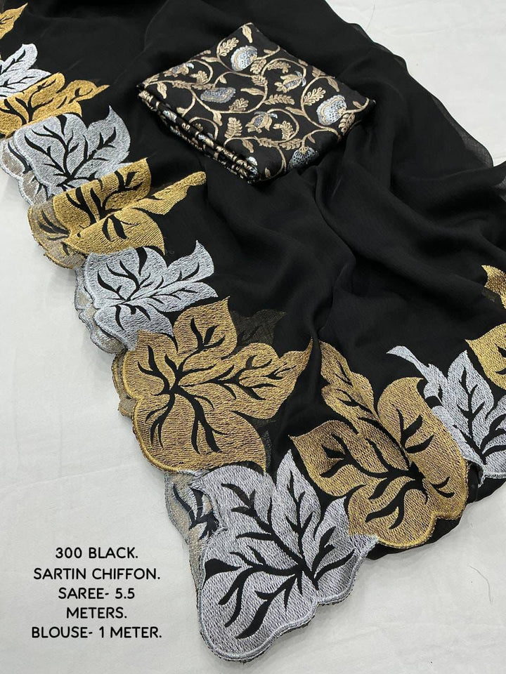 New fancy sartin chiffon embroidery saree