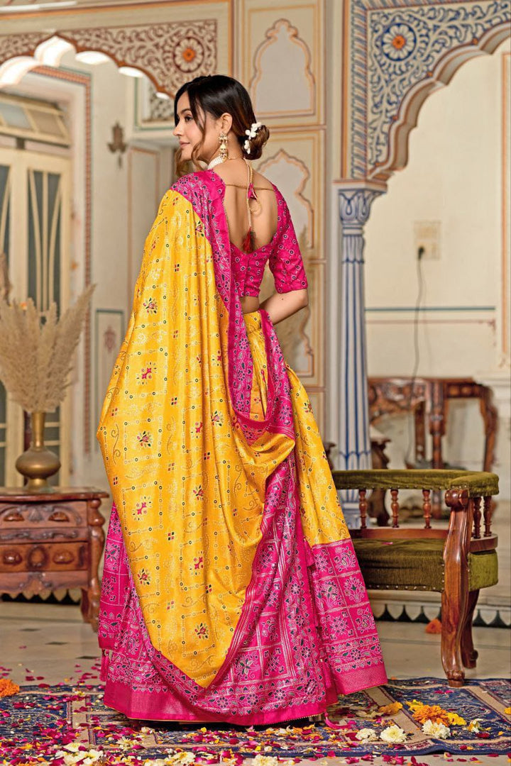 Embrace the elegance of Dola Silk, where tradition meets contemporary style in every printed lehenga chol