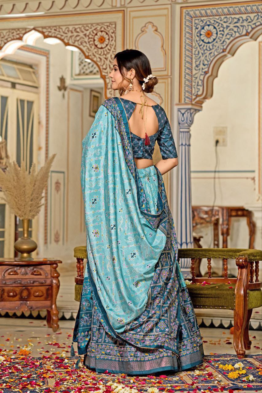 Embrace the elegance of Dola Silk, where tradition meets contemporary style in every printed lehenga chol