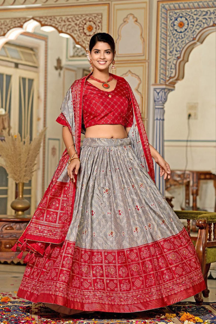 Embrace the elegance of Dola Silk, where tradition meets contemporary style in every printed lehenga chol