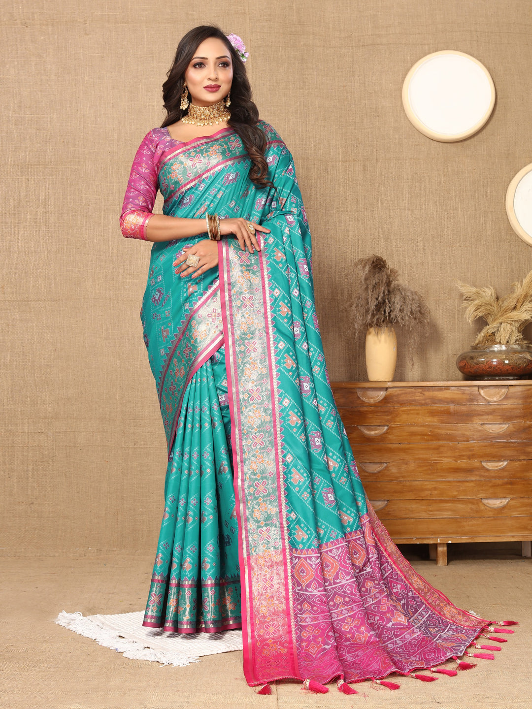 Soft Patola silk saree with Meenakari Patola weaving design