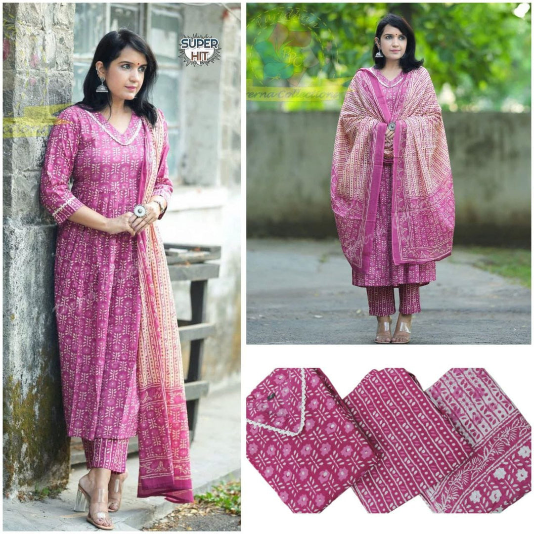 cotton kurta with cotton  pant paired with malmal printed dupatta