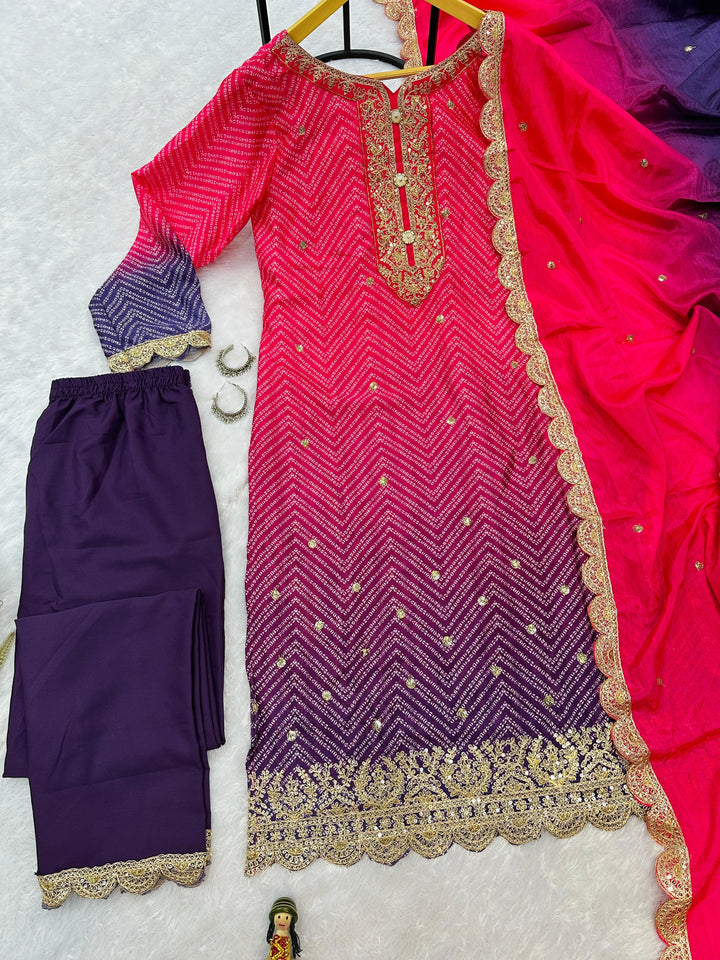 NEW SUPERHIT TRENDING EMBROIDERED KURTI ON CHINON FABRIC WITH HEAVY WORK DUPATTA WITH PENT